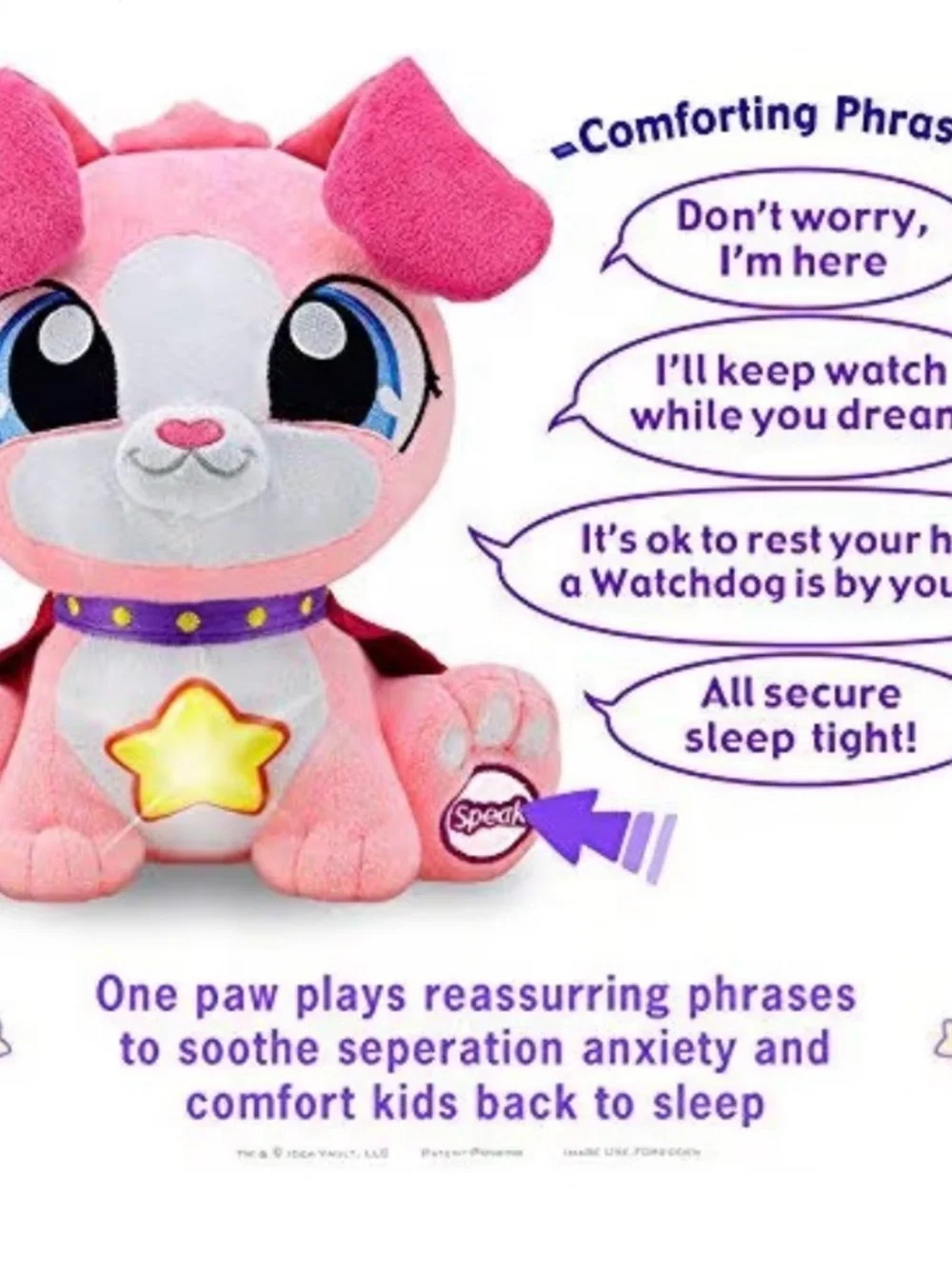 Plush Pink Star Nightlight Puppy Toy for kids afraid of the dark